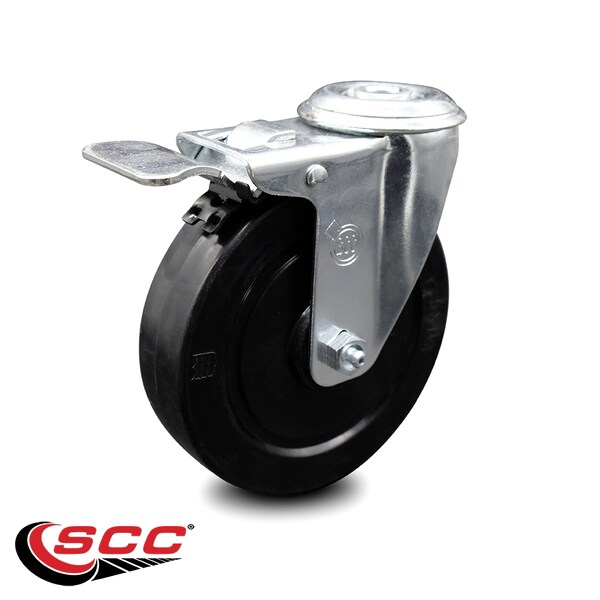5 Inch Soft Rubber Wheel Bolt Hole Caster with Total Lock Brake